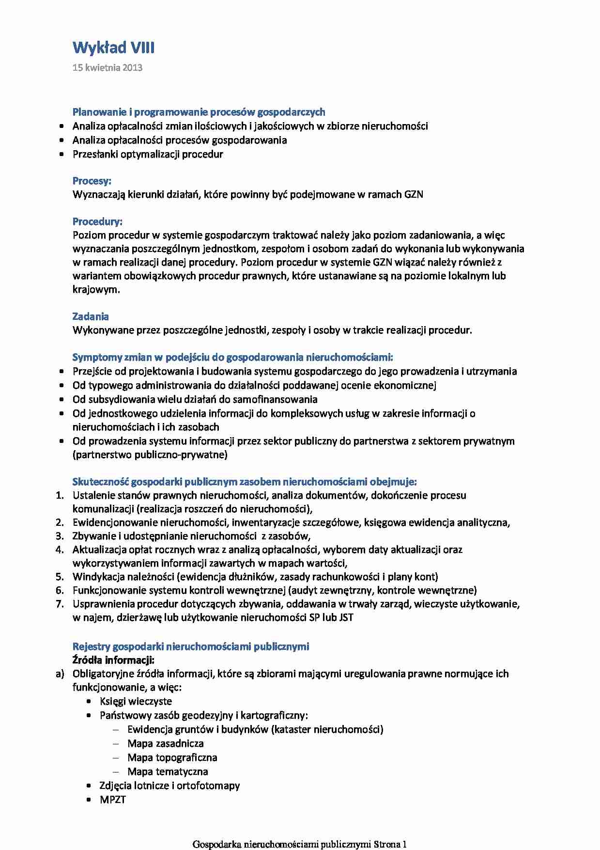 Planowanie i programowanie procesów gospodarczych - wykład - strona 1