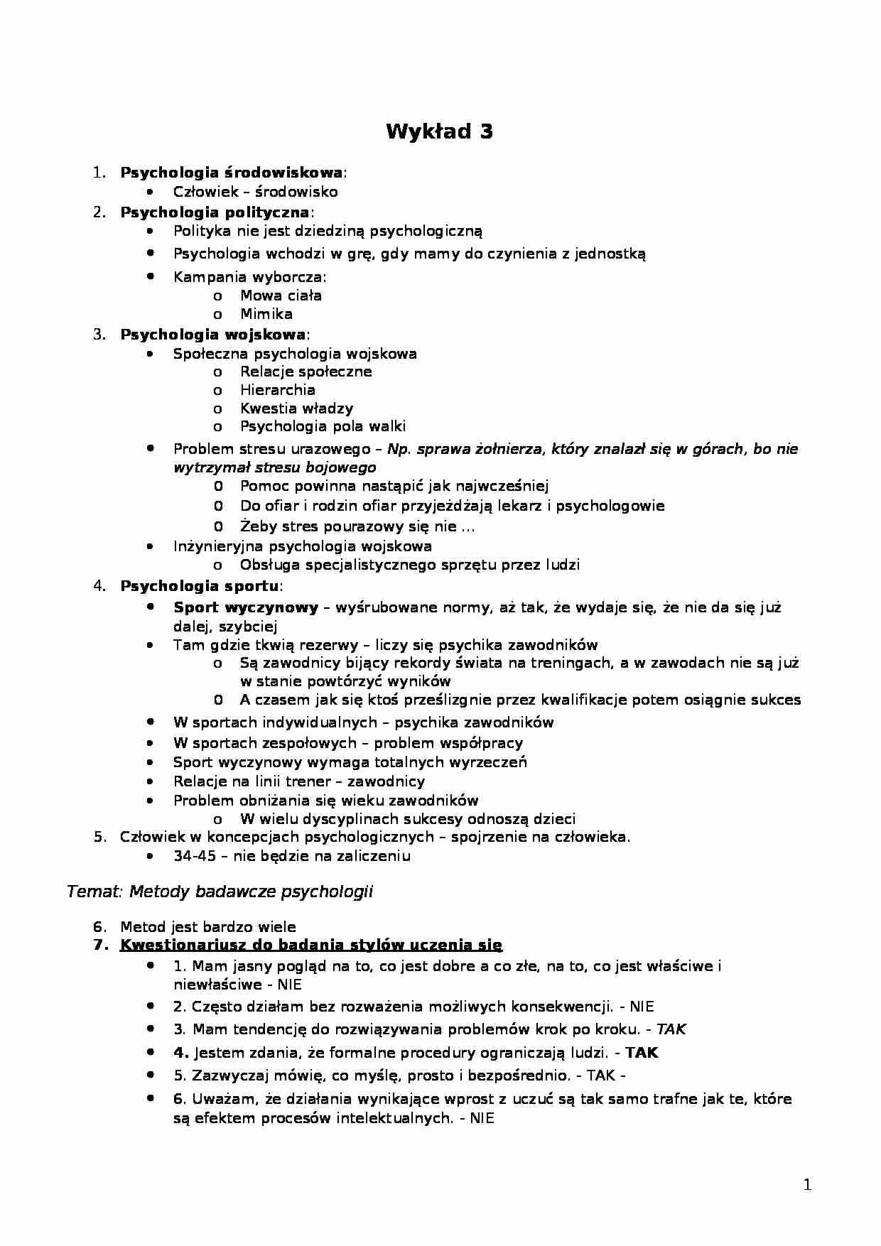 Psychologia środowiskowa - wykład - strona 1