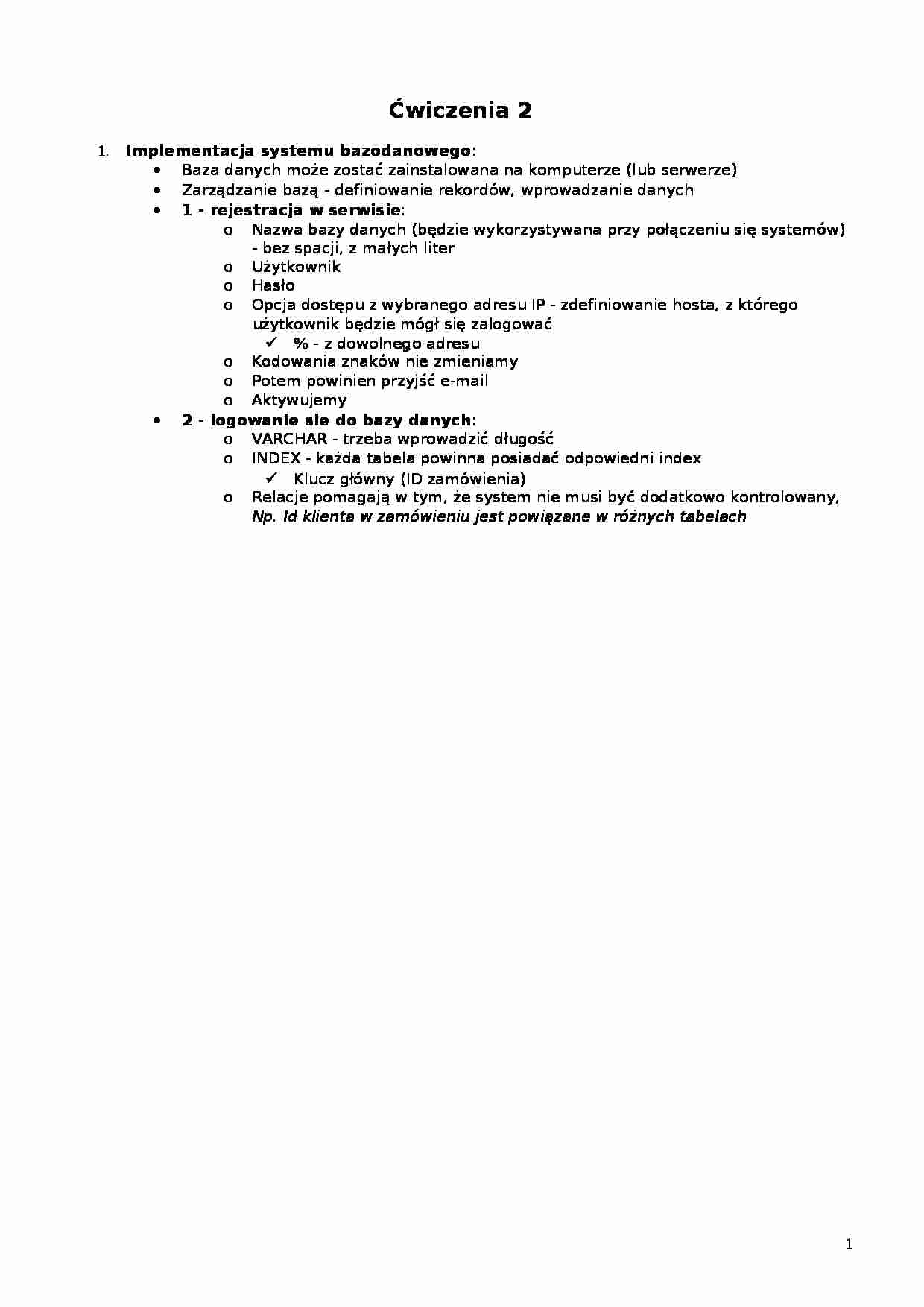 Ćwiczenia - Implementacja systemu bazodanowego - strona 1