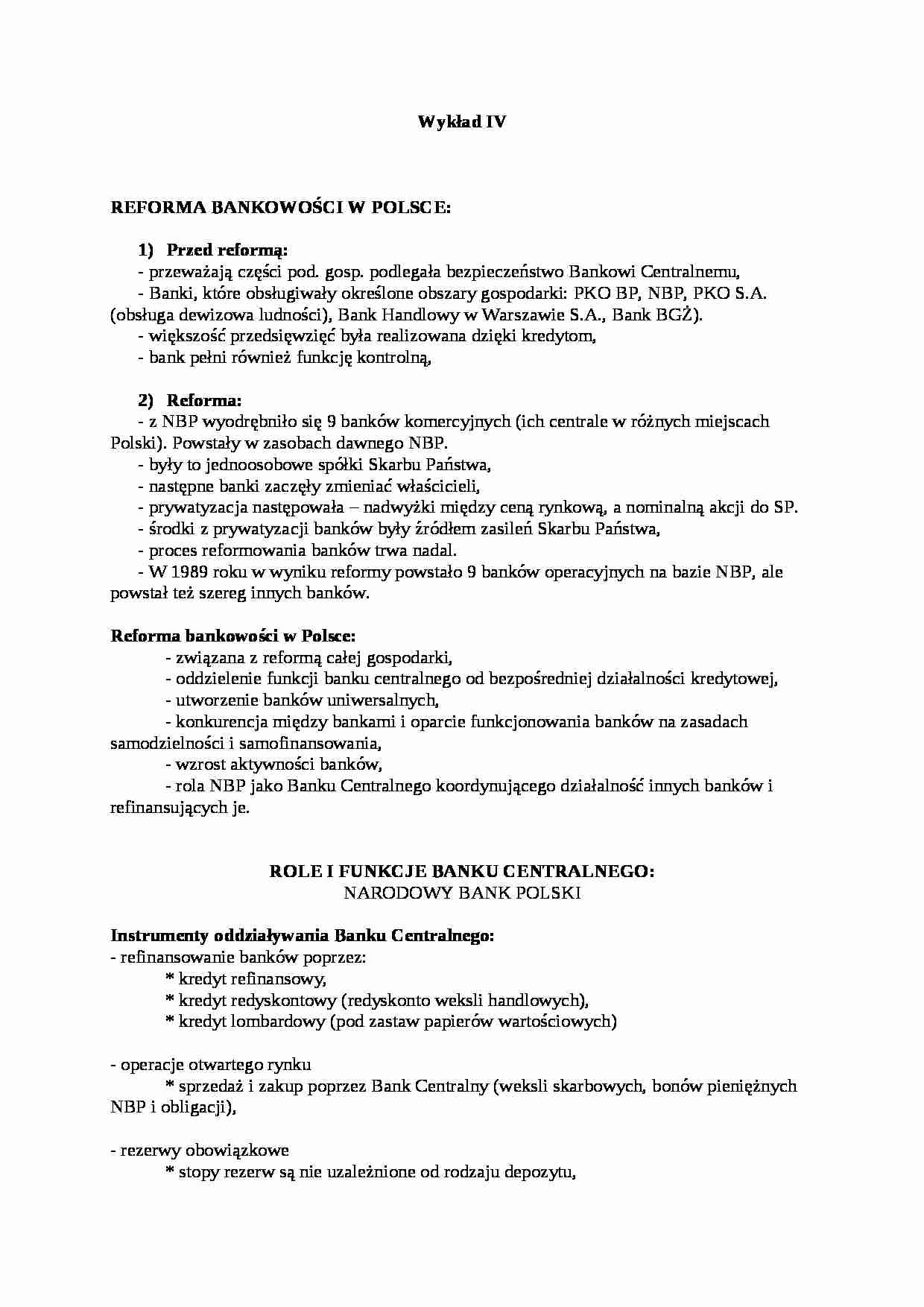 Reforma bankowości w Polsce - wykład - strona 1