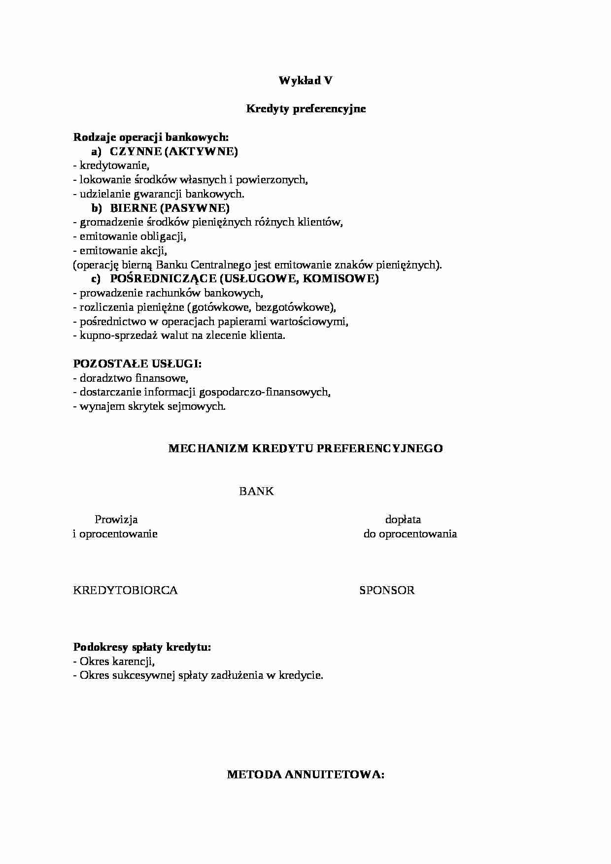 Rodzaje operacji bankowych - wykład - strona 1