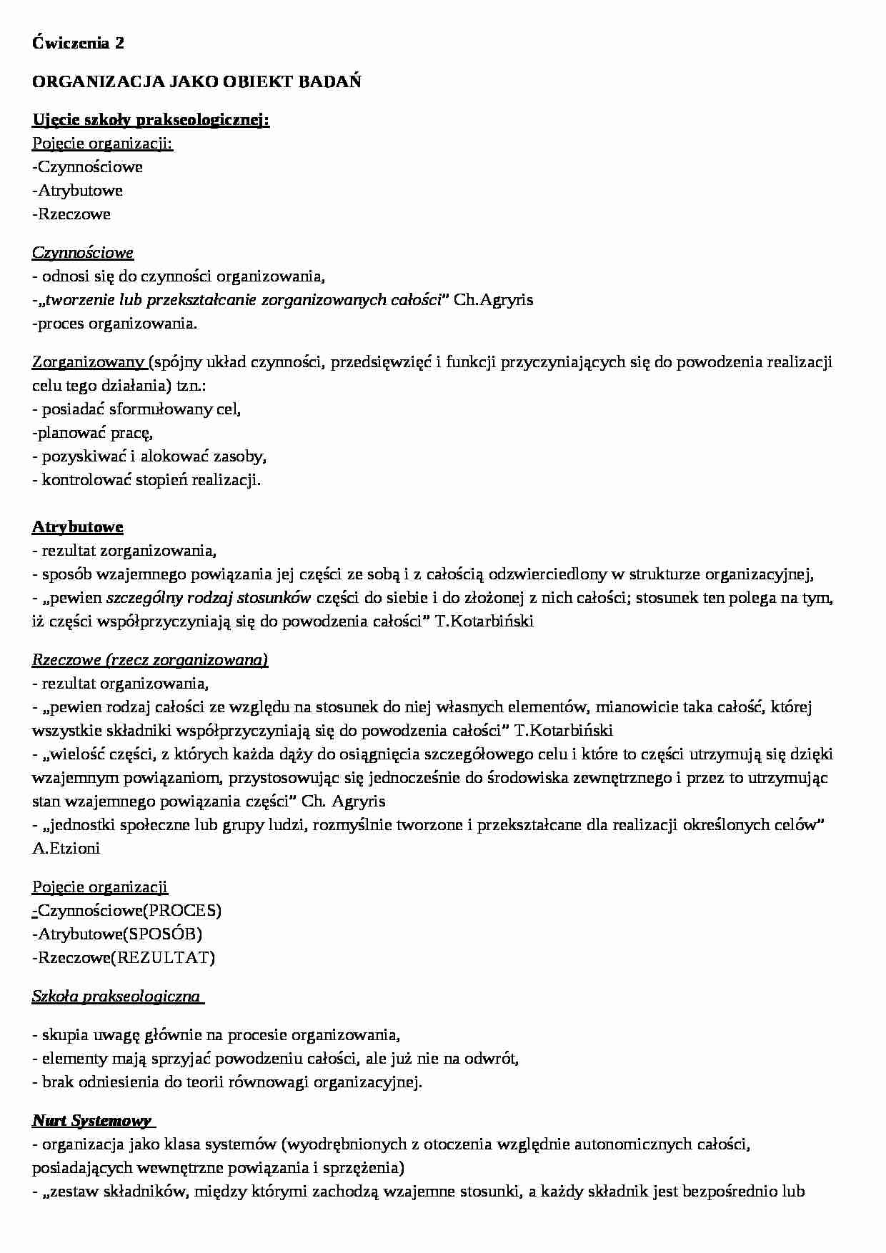 Ćwiczenia - organizacja jako obiekt badań - strona 1