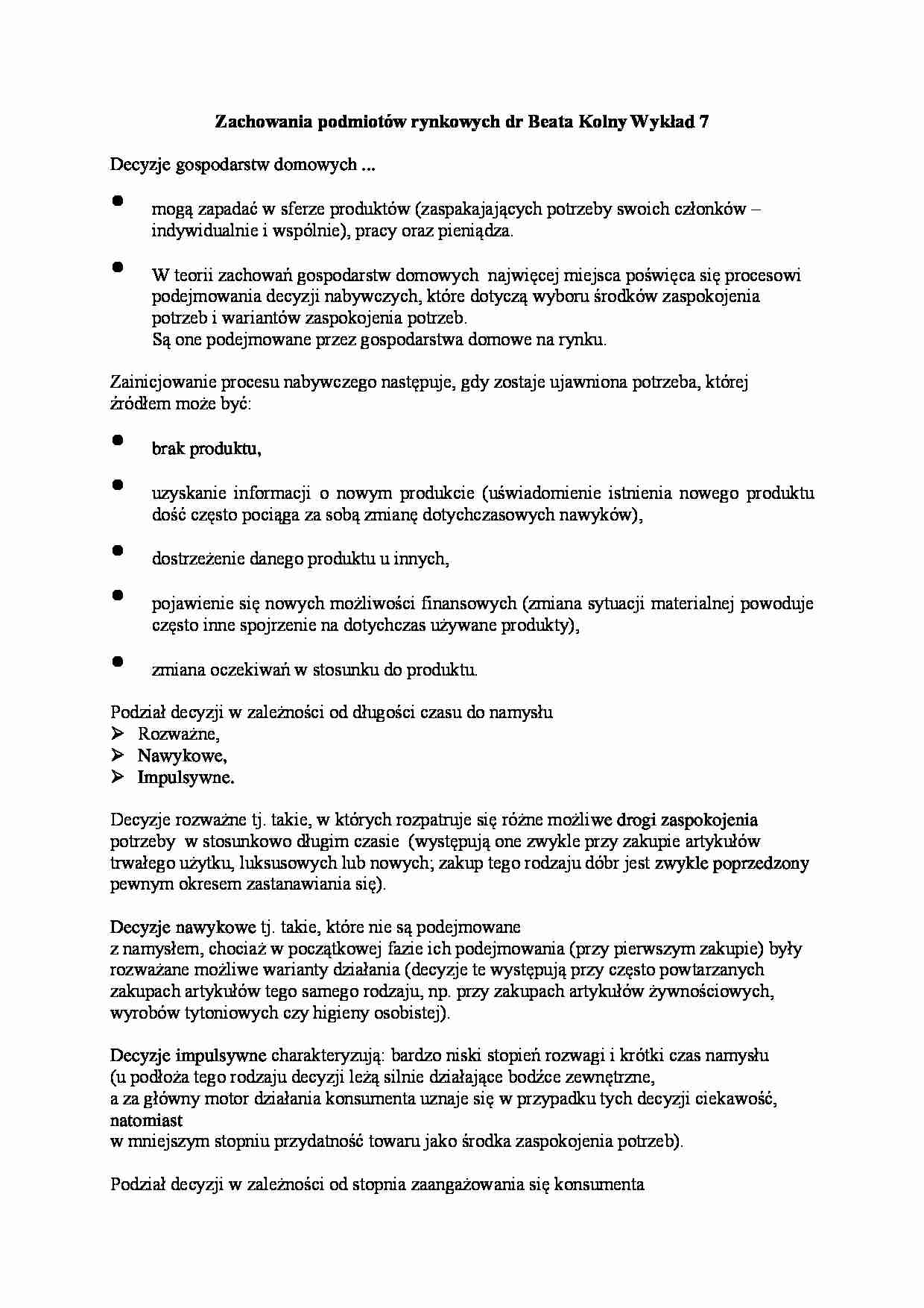 Decyzje gospodarstw domowych - wykład - strona 1