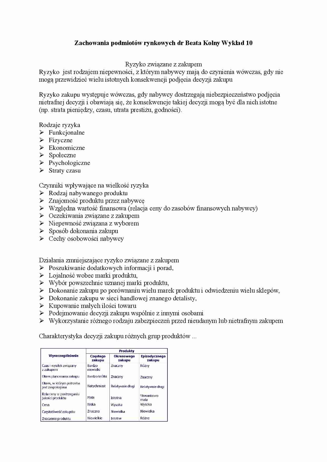 Wykład - Ryzyko związane z zakupem - strona 1