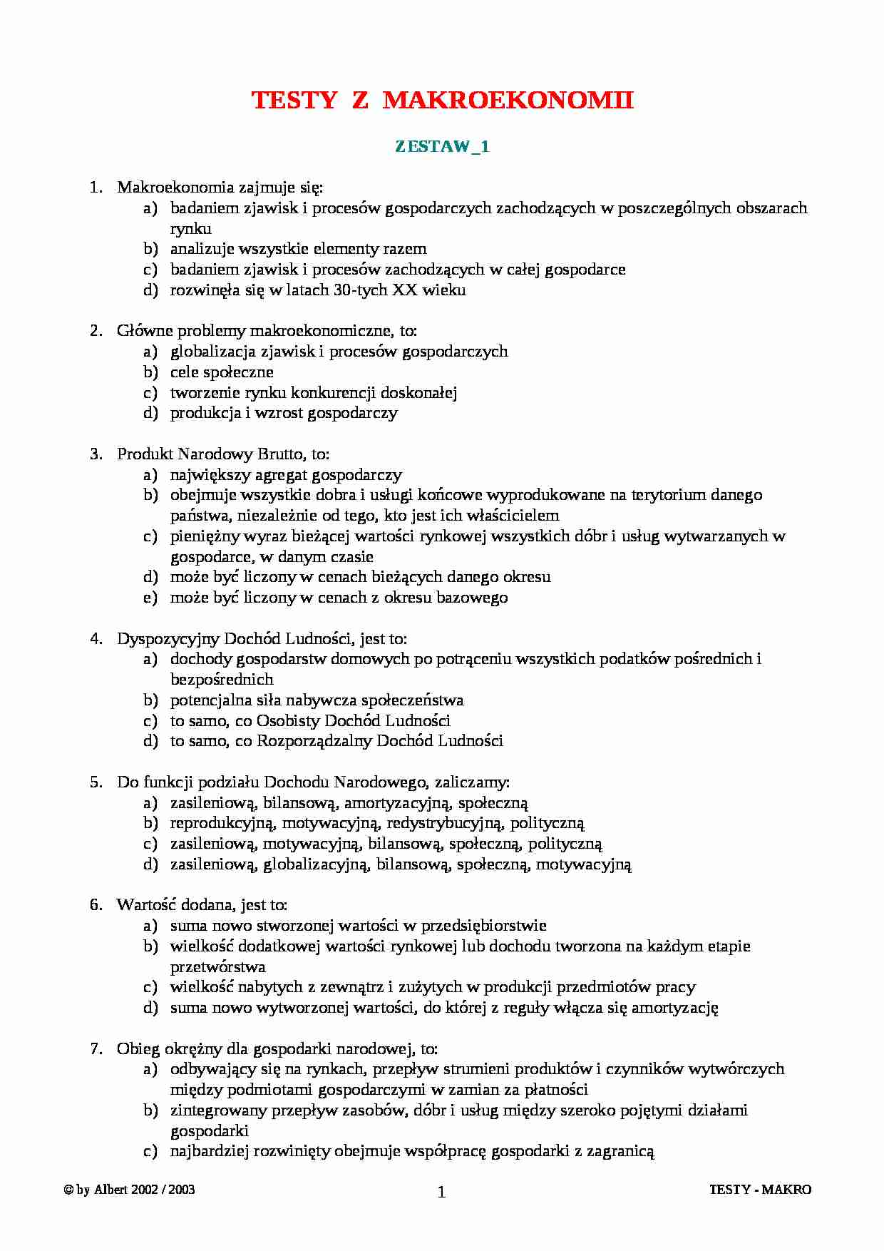 Przedmiot makroekonomii - test - strona 1