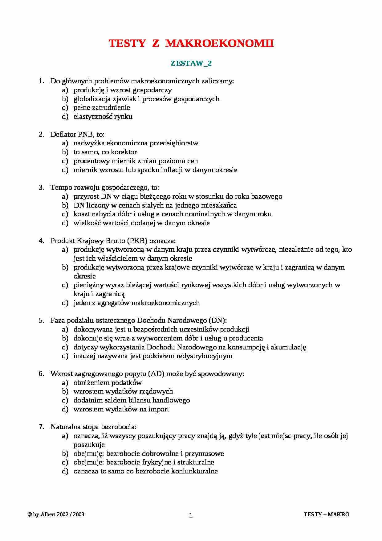 Przedmiot makroekonomii - test - strona 1