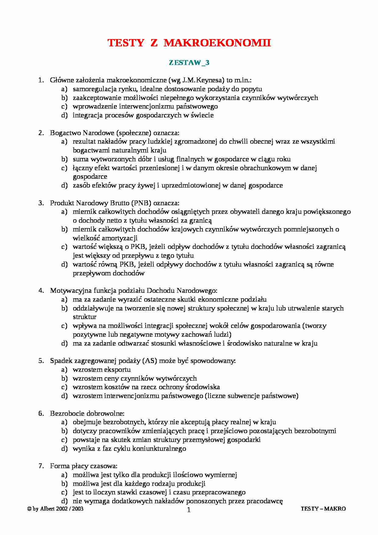 Makroekonomia - test - strona 1