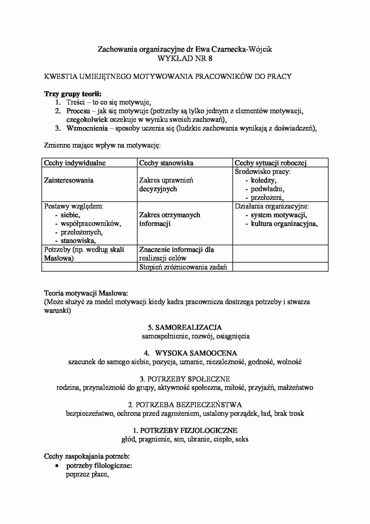 Wykład - motywowanie pracowników - strona 1
