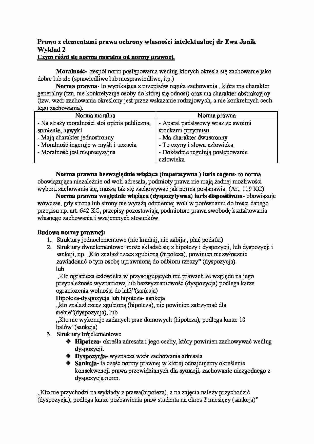 Wykład - norma moralna a norma prawna - strona 1