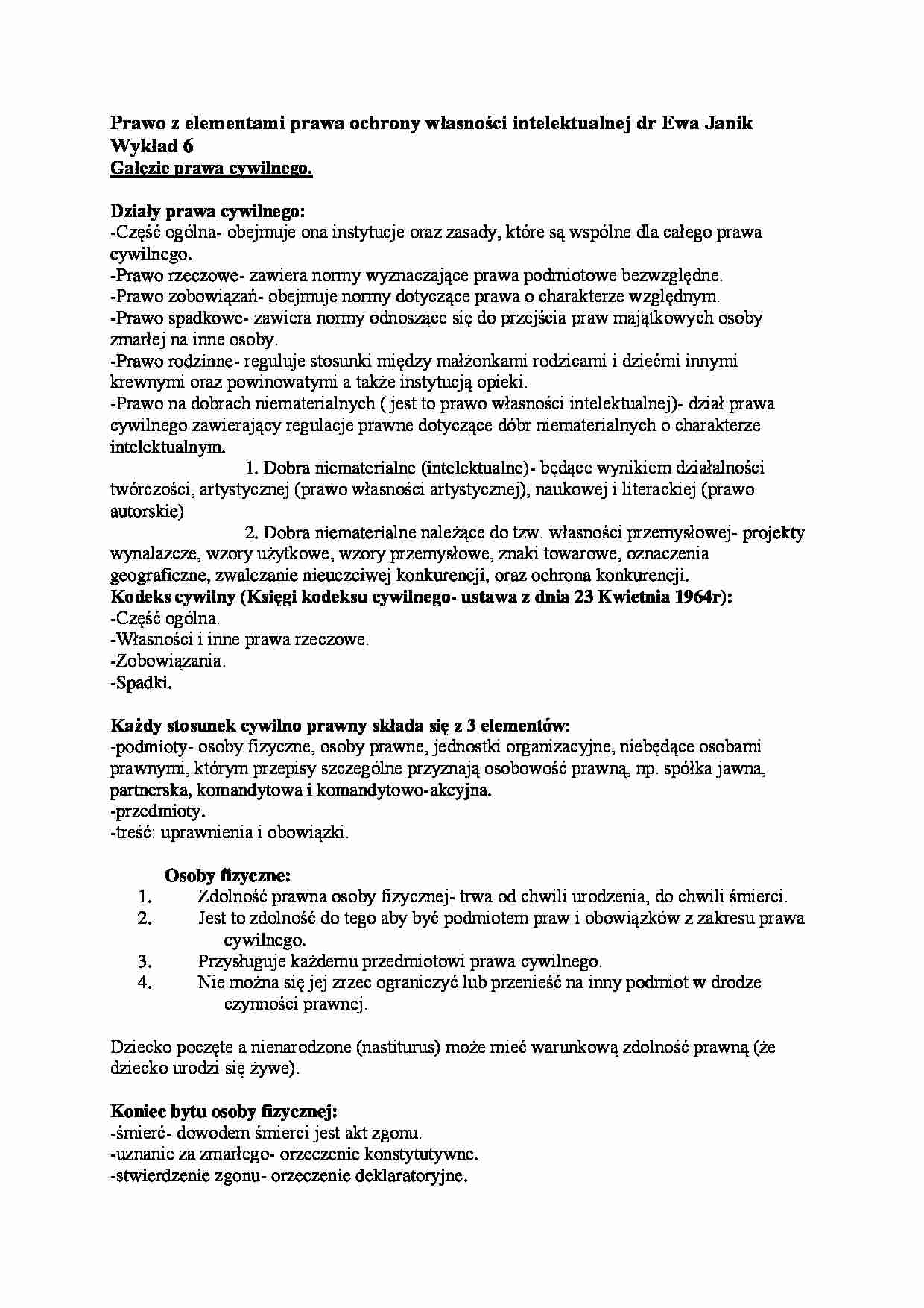 Wykład - Gałęzie prawa cywilnego - strona 1