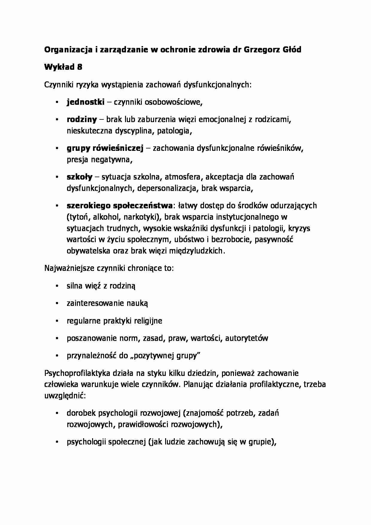 Wykład - Czynniki ryzyka wystąpienia zachowań dysfunkcjonalnych - strona 1
