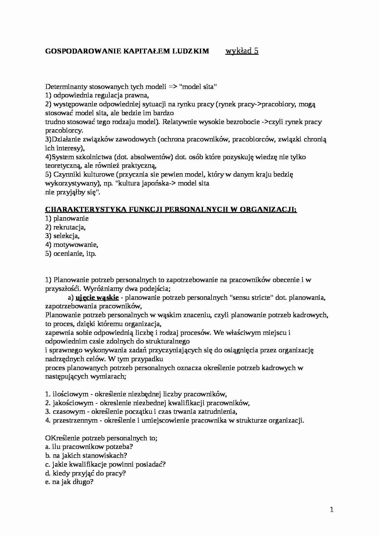 Gospodarowanie kapitałem ludzkim - eterminanty stosowanych tych modeli - strona 1