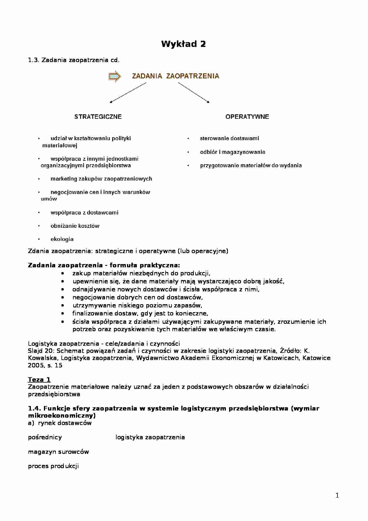 Wykład - Zadania zaopatrzenia - strona 1