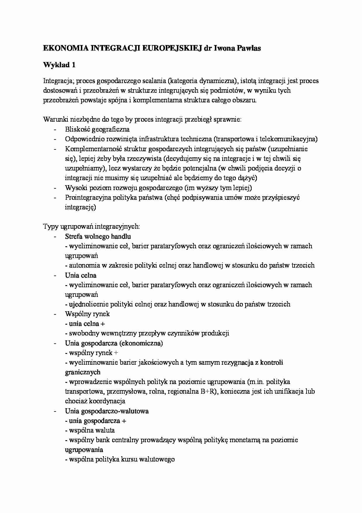 Wykład - Ekonomia Integracji Europejskiej - strona 1