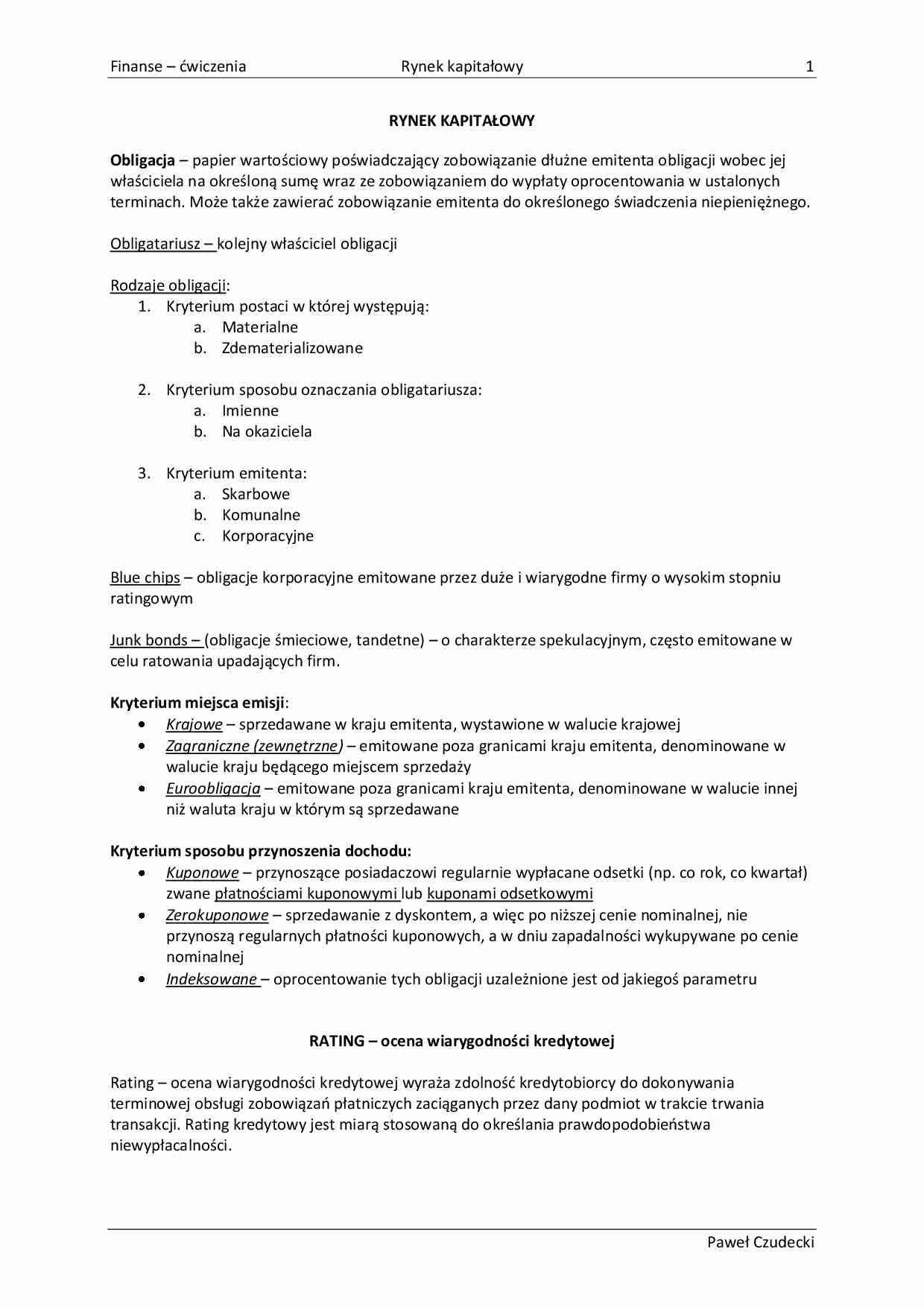 Finanse - rynek kapitałowy ĆWICZENIA - strona 1