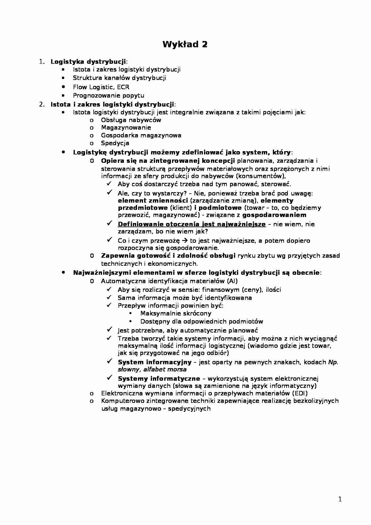 Wykład - Istota i zakres logistyki dystrybucji - strona 1