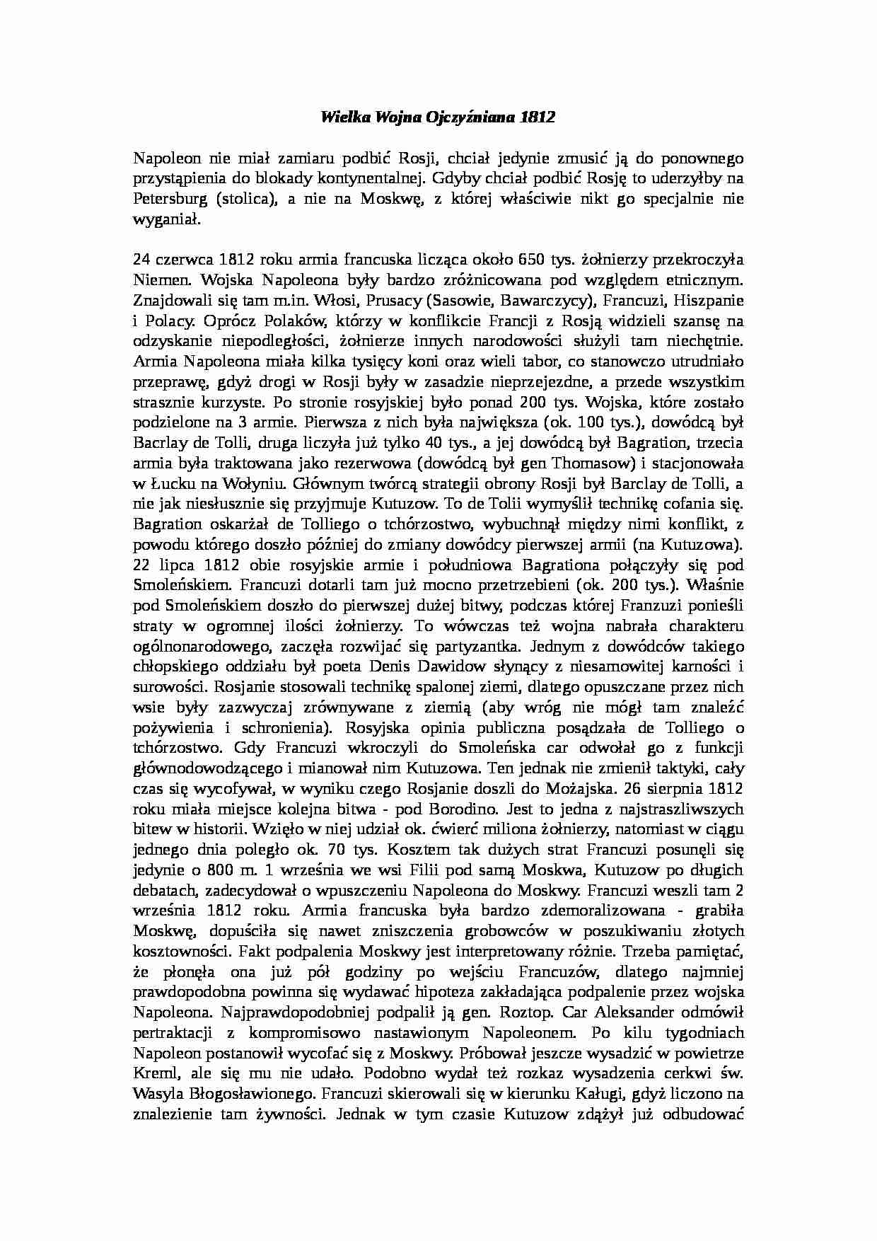 WYKŁAD Wielka Wojna Ojczyźniana 1812 - strona 1