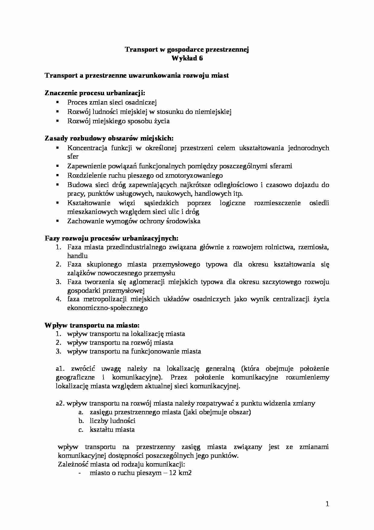 Wykład - Transport a przestrzenne uwarunkowania rozwoju miast - strona 1