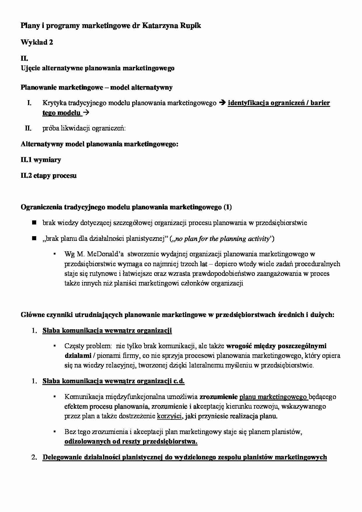 Wykład - Ujęcie alternatywne planowania  - strona 1