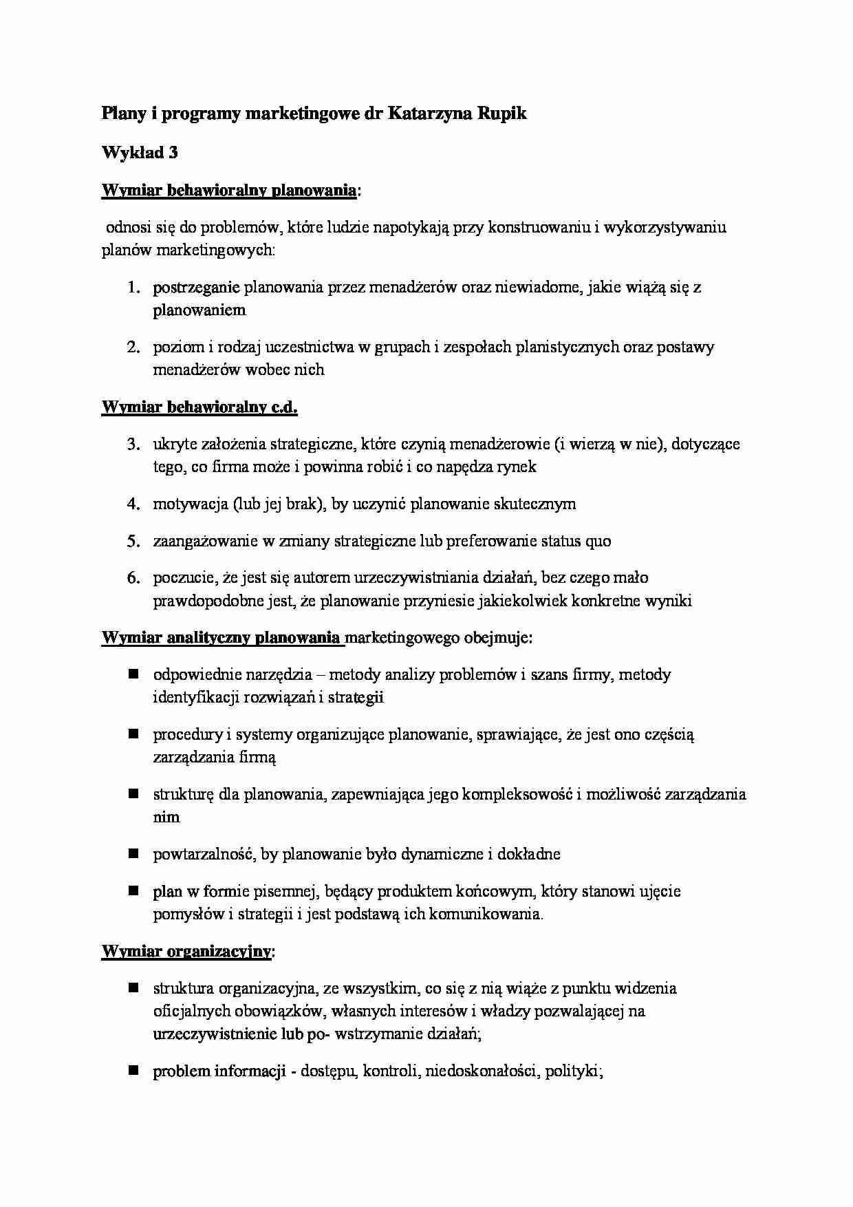 Wykład - Wymiar behawioralny planowania - strona 1