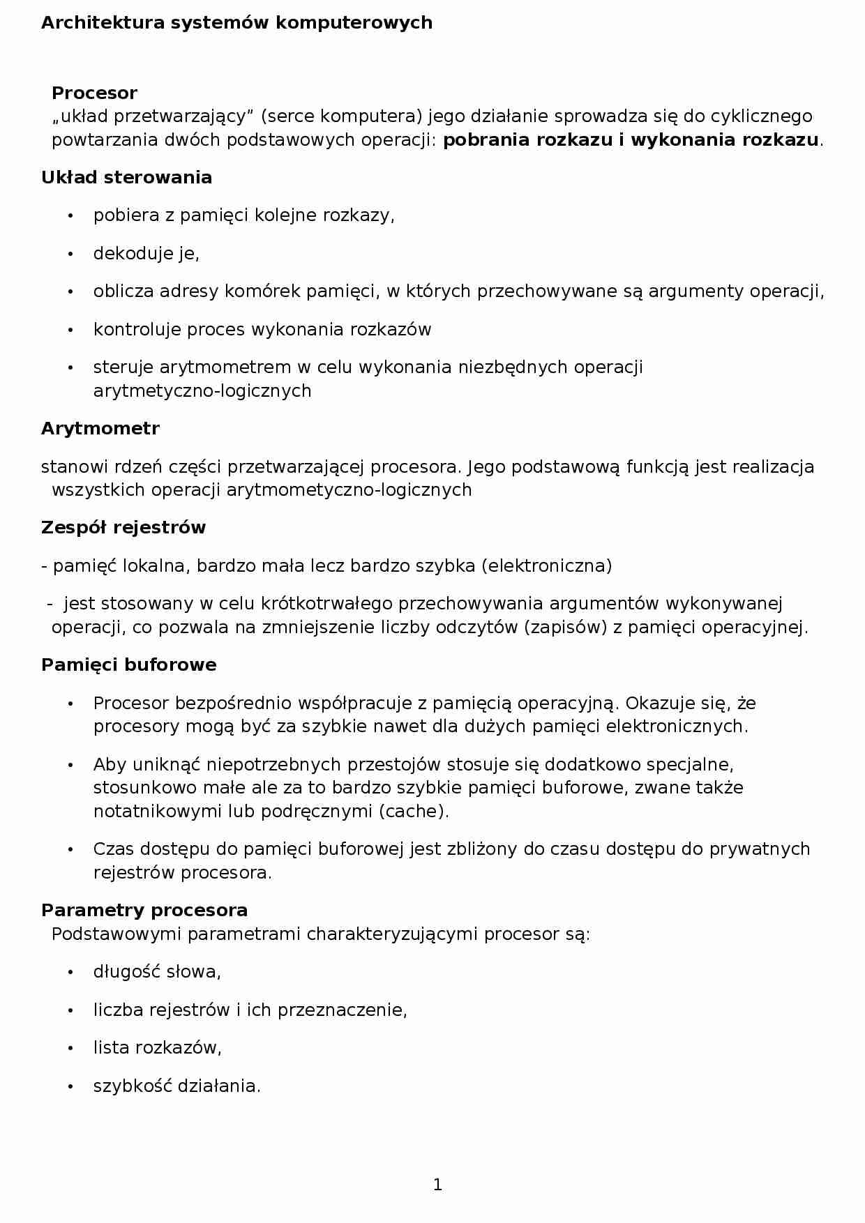 Architektura systemów komputerowych - wykład - strona 1