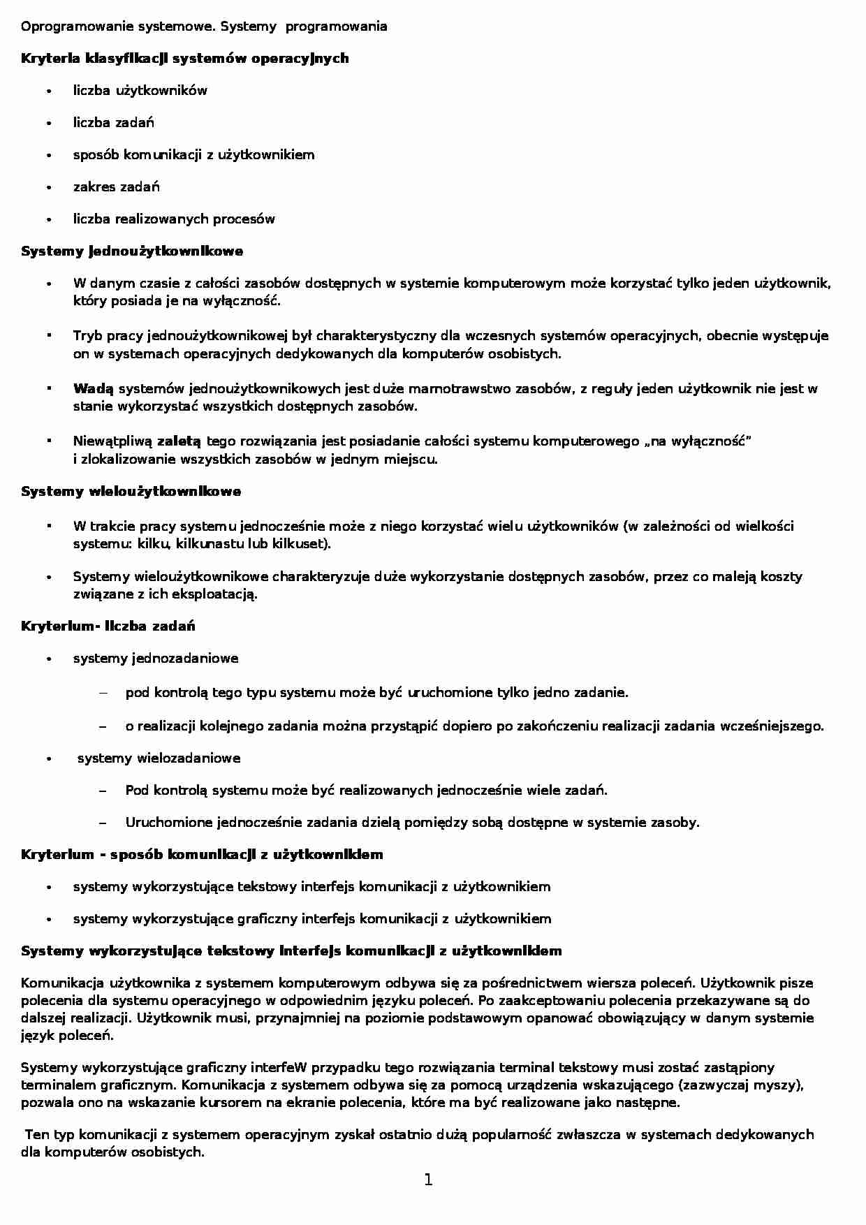 Oprogramowanie systemowe - wykład - strona 1
