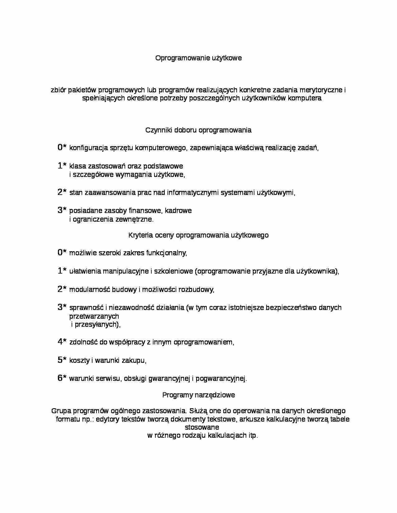 Oprogramowanie użytkowe - wykład - strona 1