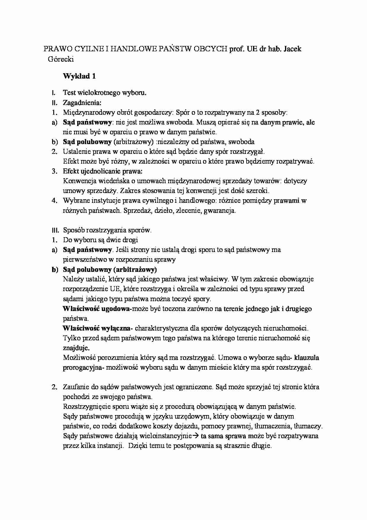 Wykład - Międzynarodowy obrót gospodarczy - strona 1