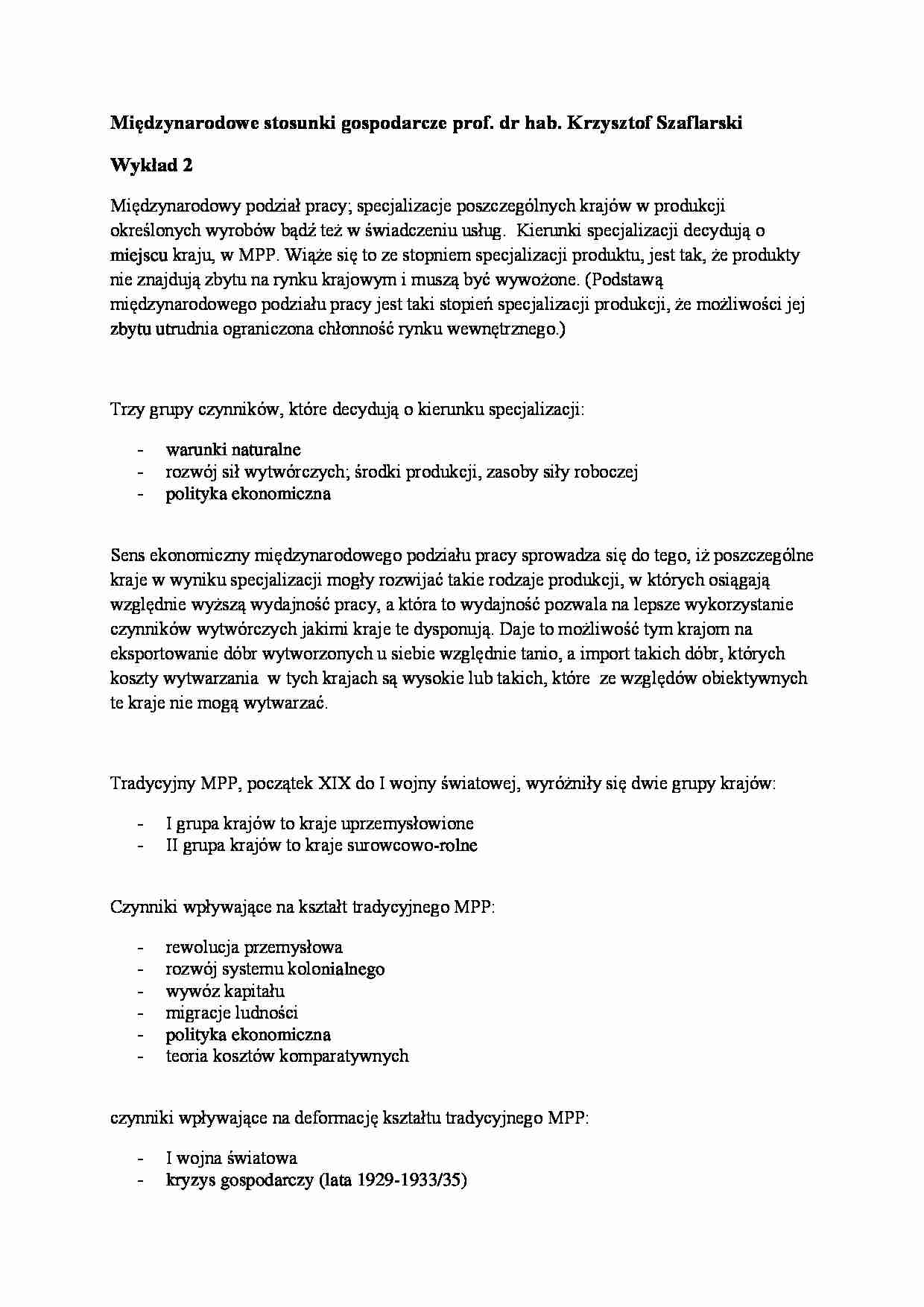 Wykład - Międzynarodowy podział pracy - strona 1