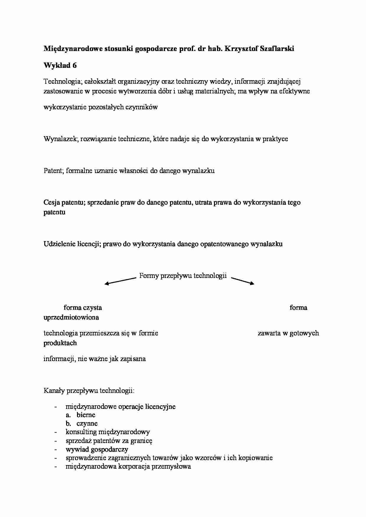 Wykład - Międzynarodowe stosunki gospodarcze  - strona 1