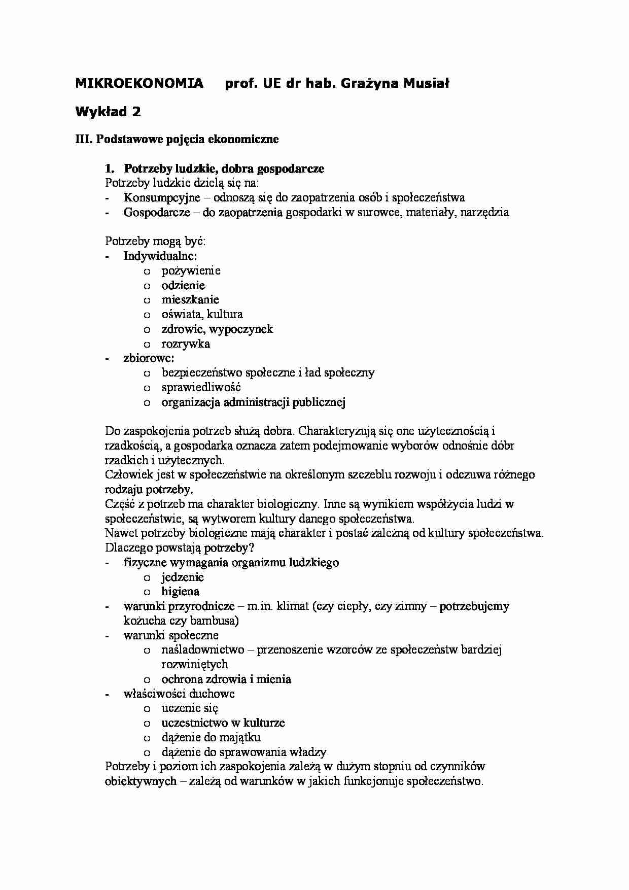 Wykład - Podstawowe pojęcia ekonomiczne - strona 1