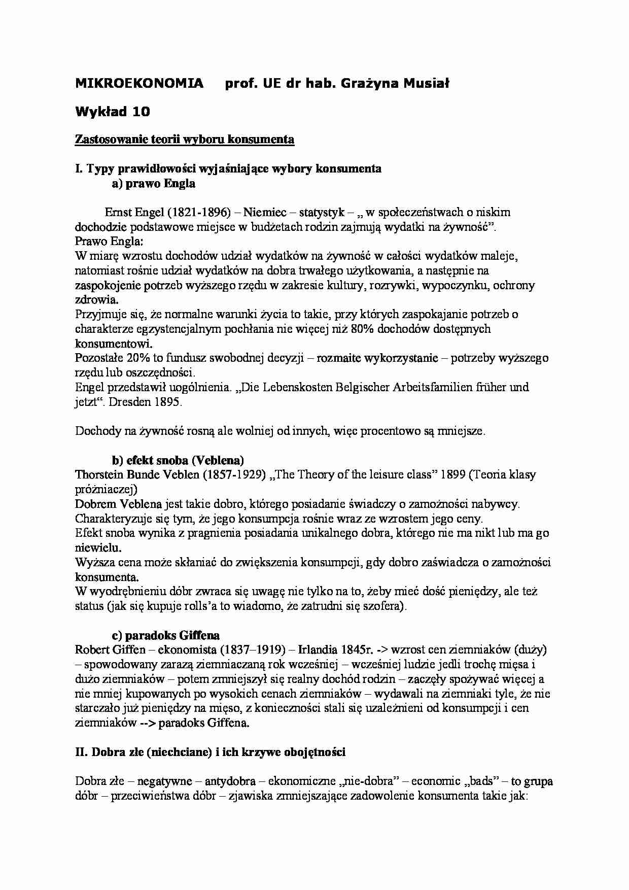 Wykład - Zastosowanie teorii wyboru konsumenta - strona 1