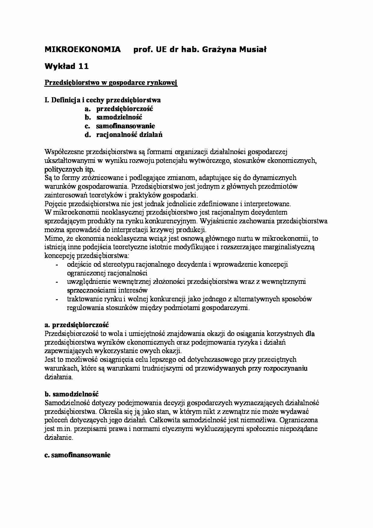 Wykład - Przedsiębiorstwo w gospodarce rynkowej - strona 1