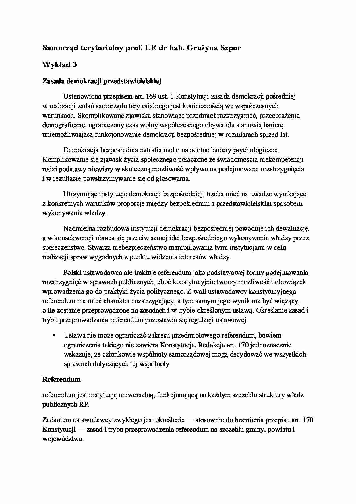 Wykład - Zasada demokracji przedstawicielskiej - strona 1