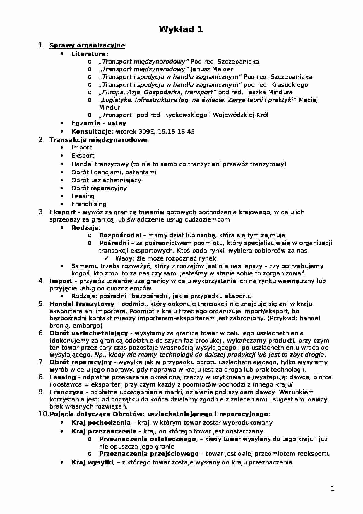Wykład - syllabus z przedmiotu - strona 1