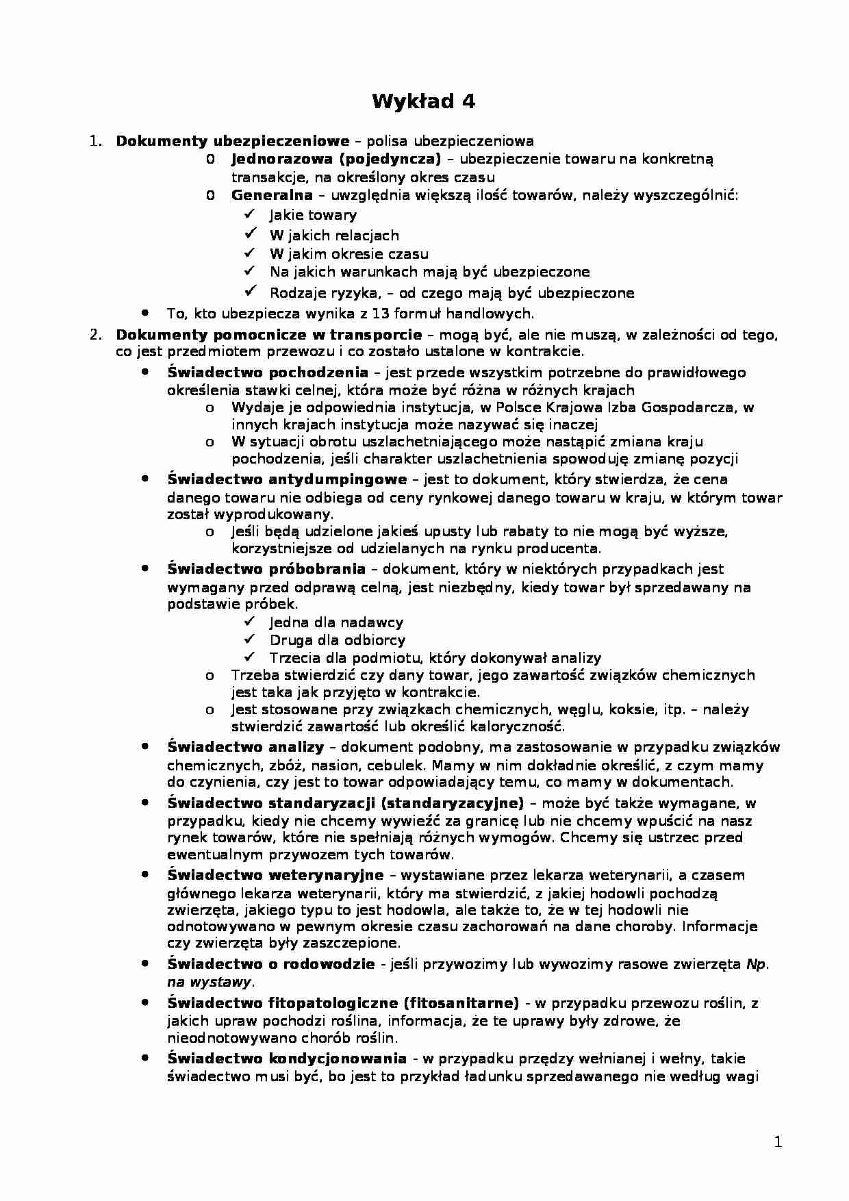 Wykład - Dokumenty ubezpieczeniowe - strona 1