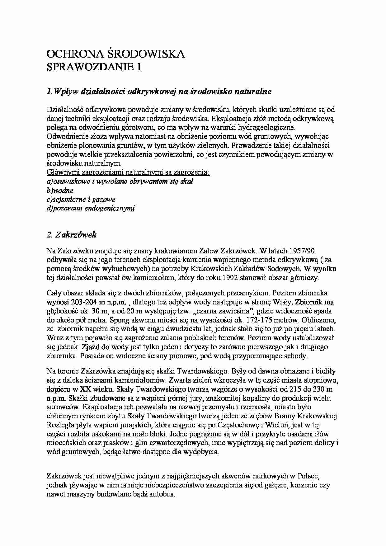 Wpływ działalnosci odkrywkowej na środowisko - strona 1