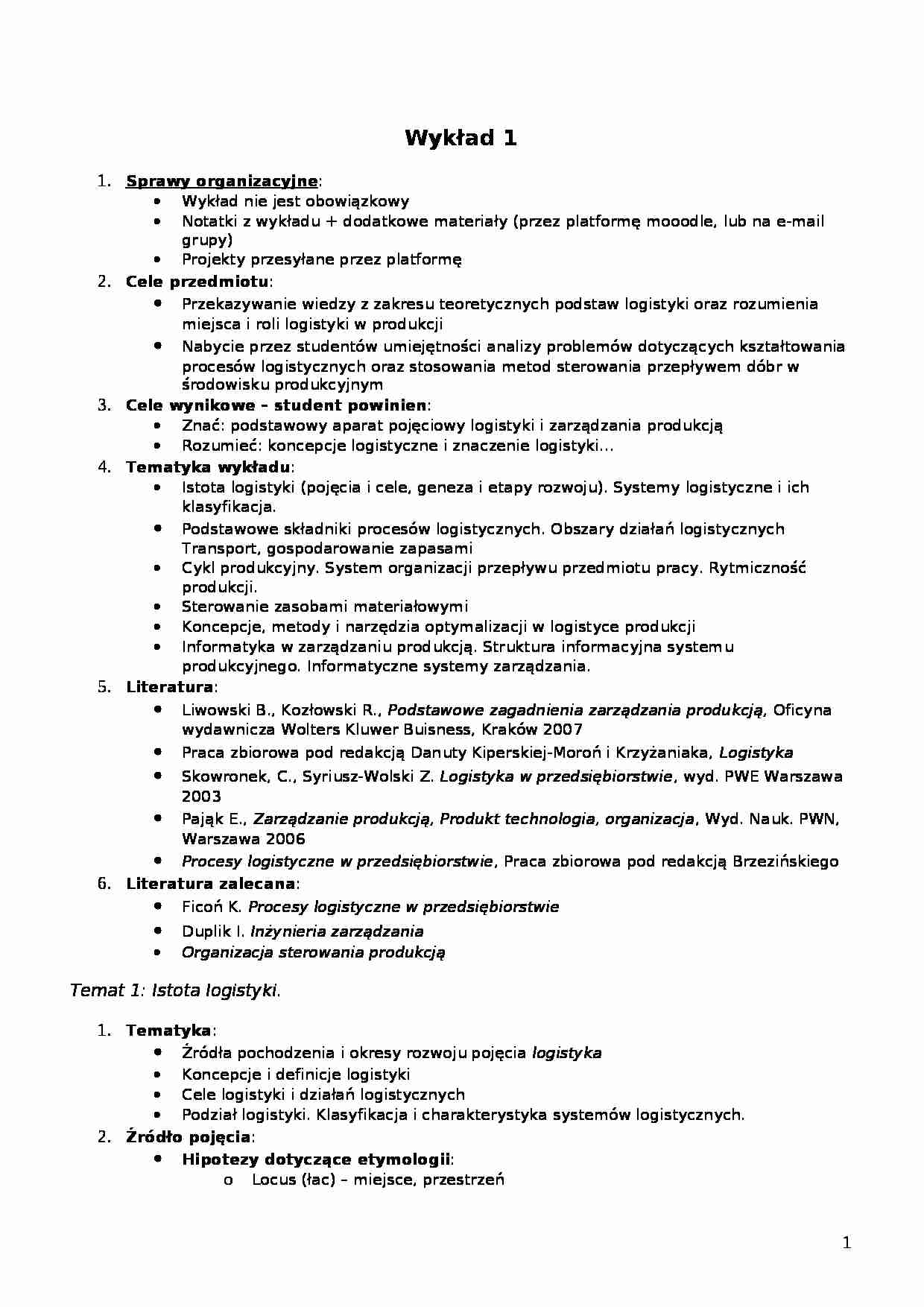Wykład - Sprawy organizacyjne - strona 1