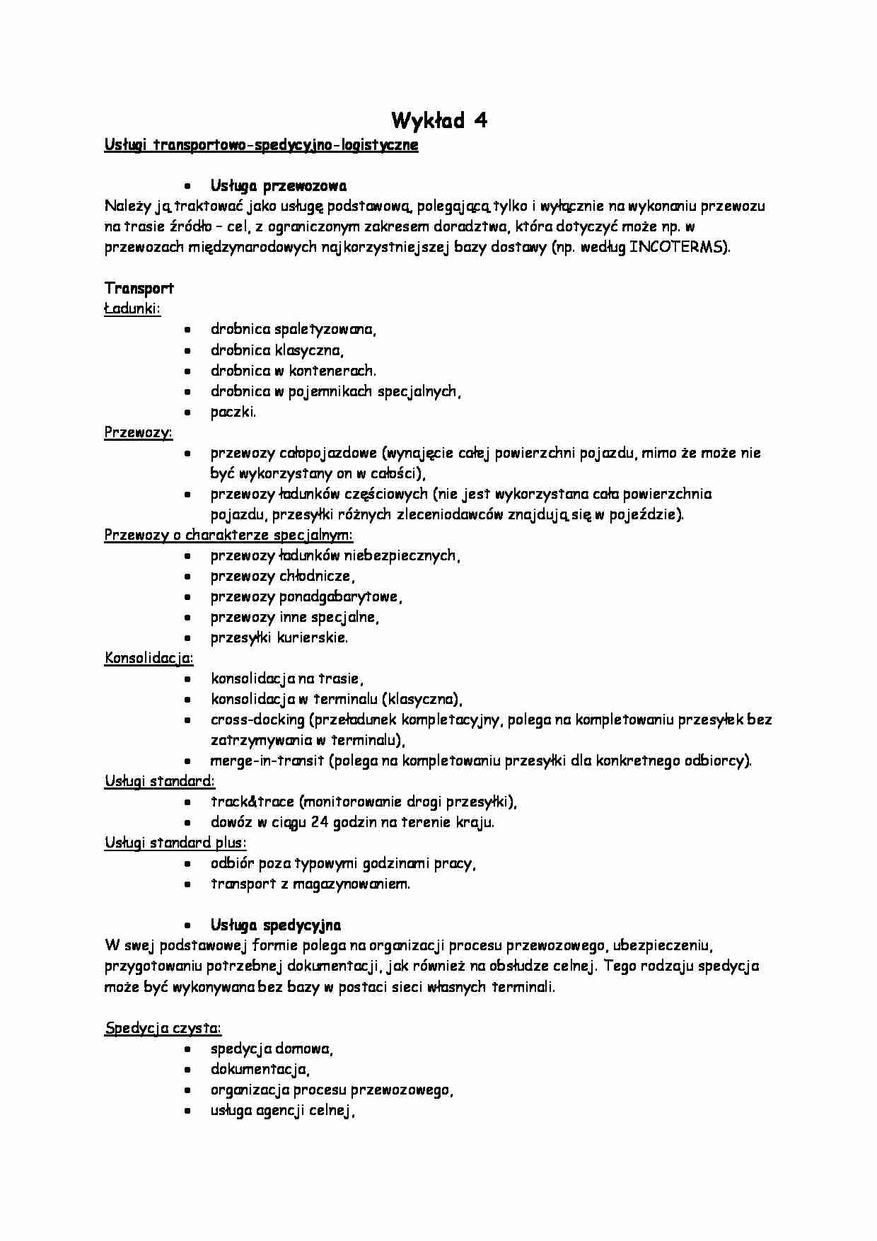 Wykład - Usługi transportowo-spedycyjno-logistyczne - strona 1