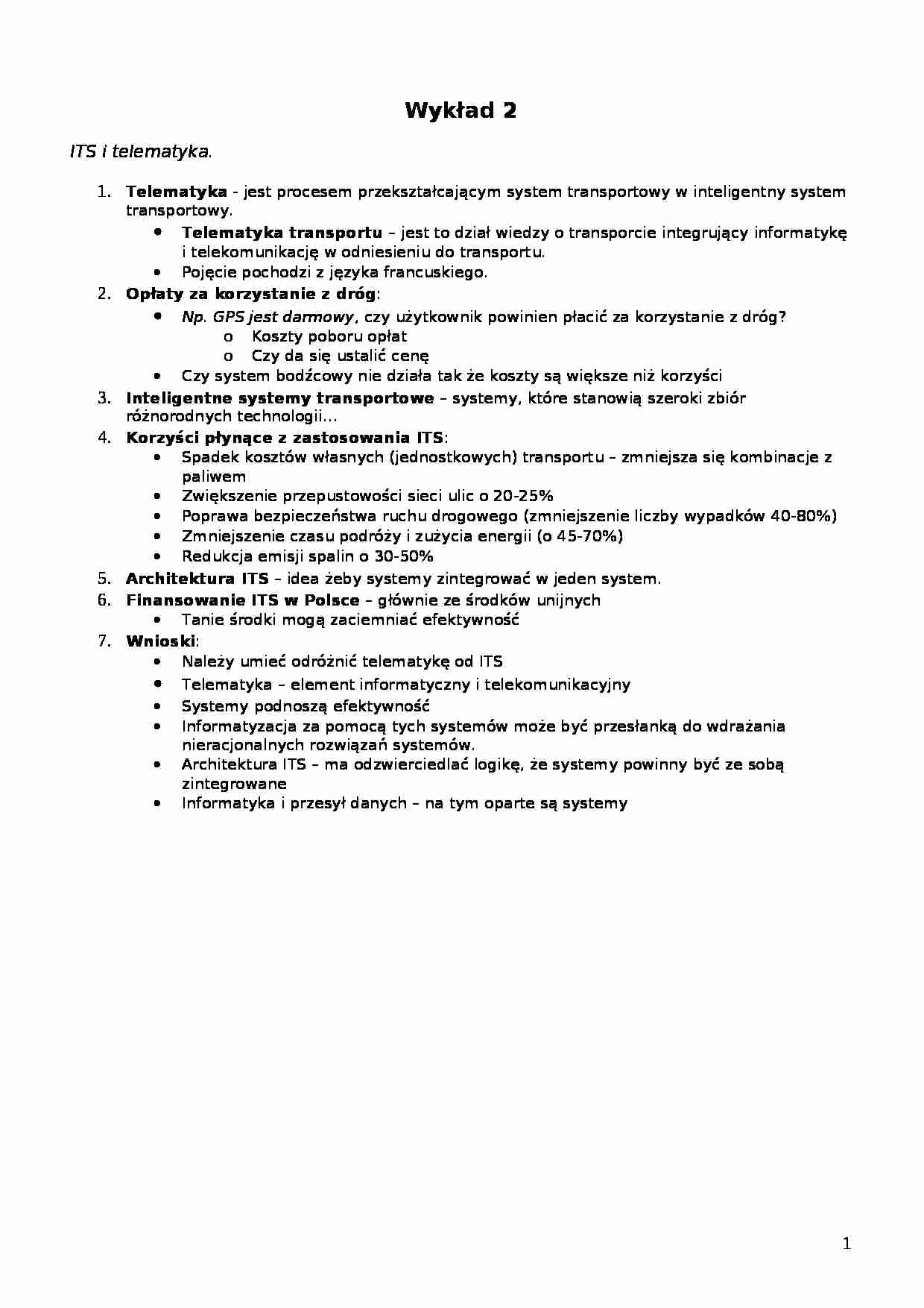 Wykład - ITS i telematyka - strona 1