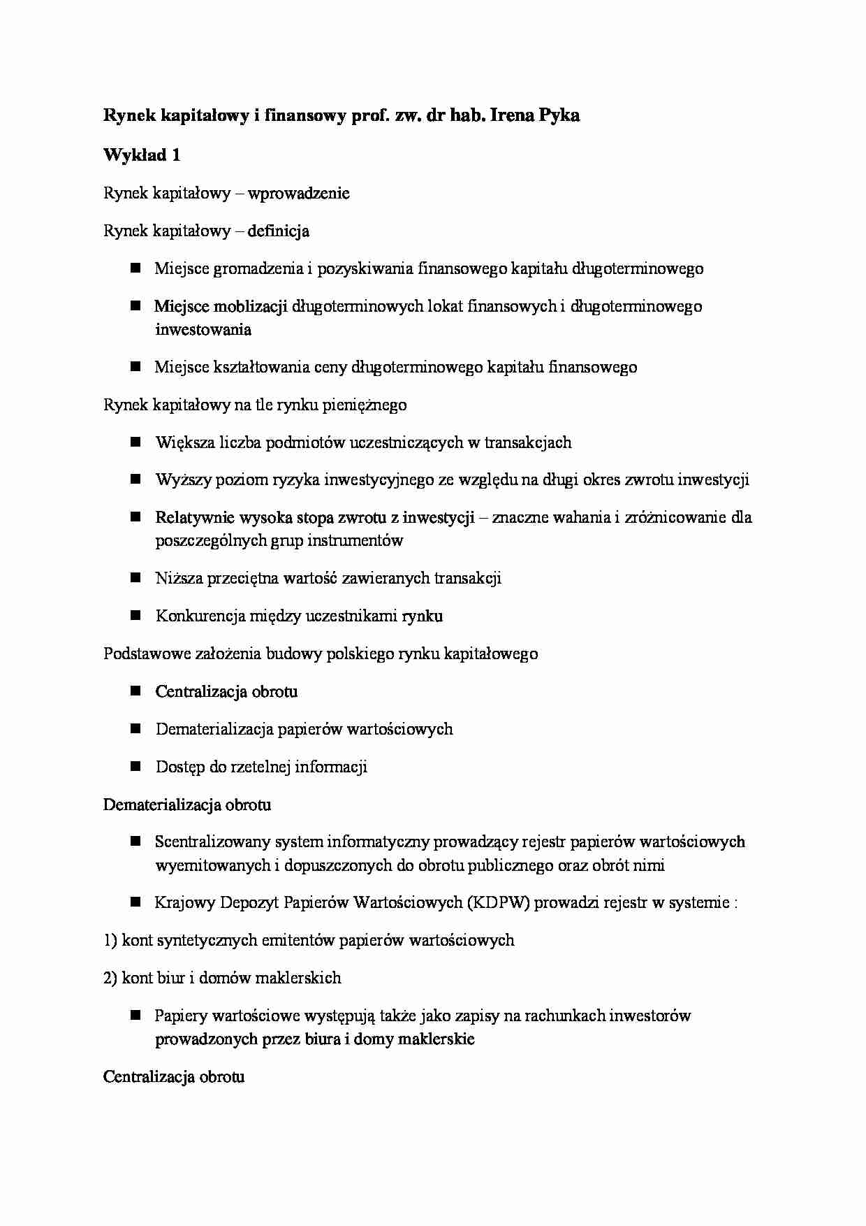 Wykład - Rynek kapitałowy i finansowy - strona 1
