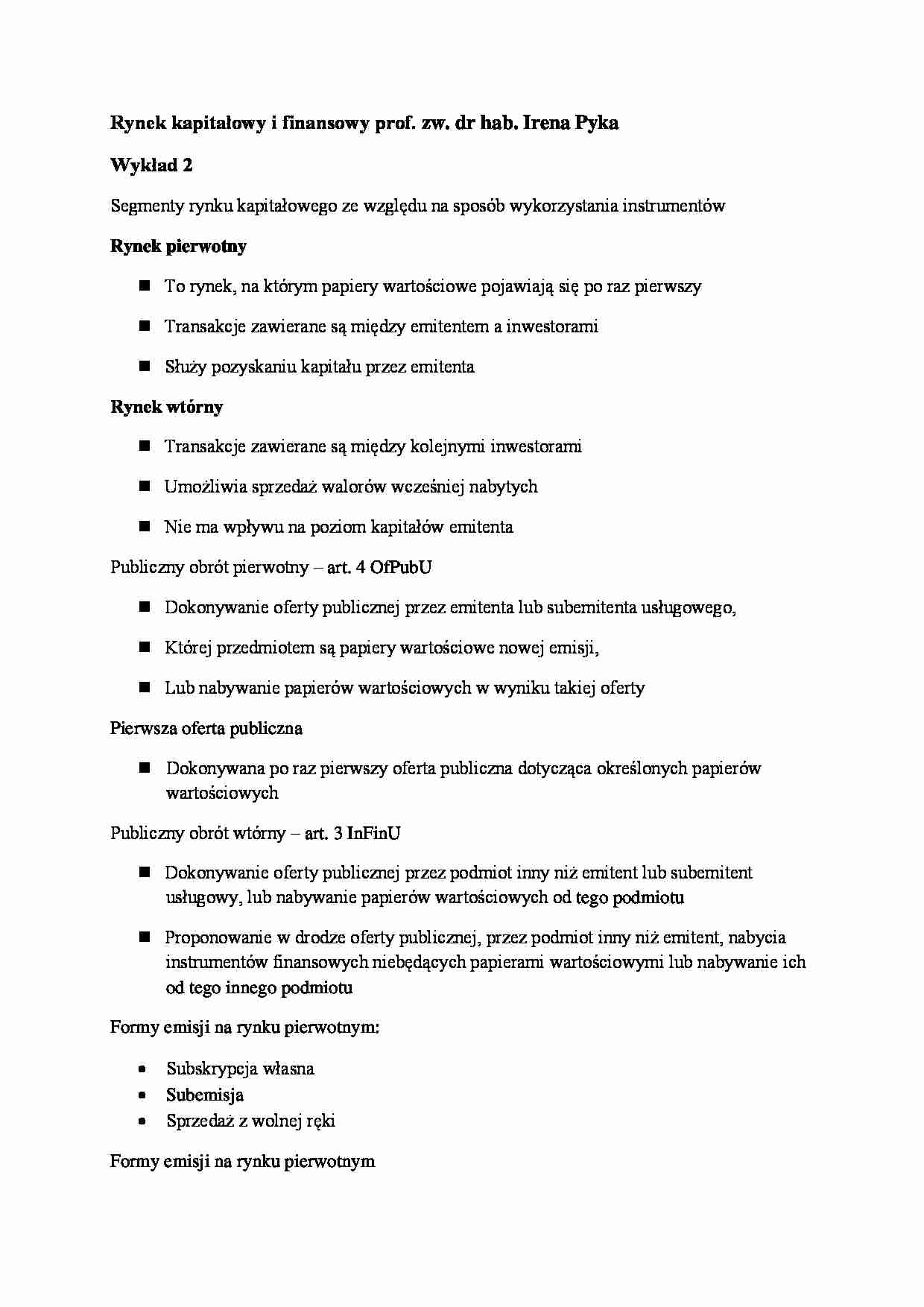Wykład - Segmenty rynku kapitałowego - strona 1
