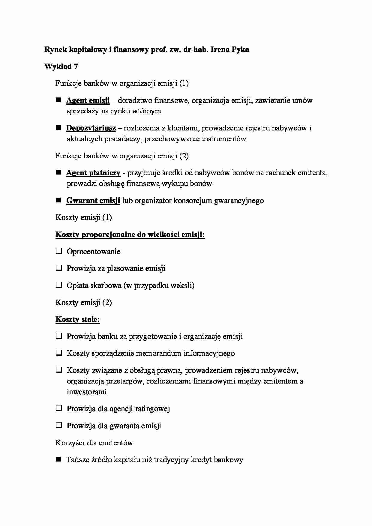 Wykład - Funkcje banków w organizacji emisji - strona 1