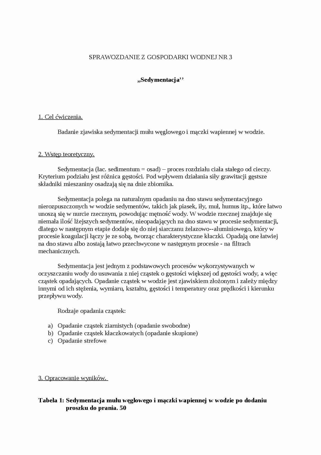 Sedymentacja-sprawozdanie, LABORATORIUM - strona 1
