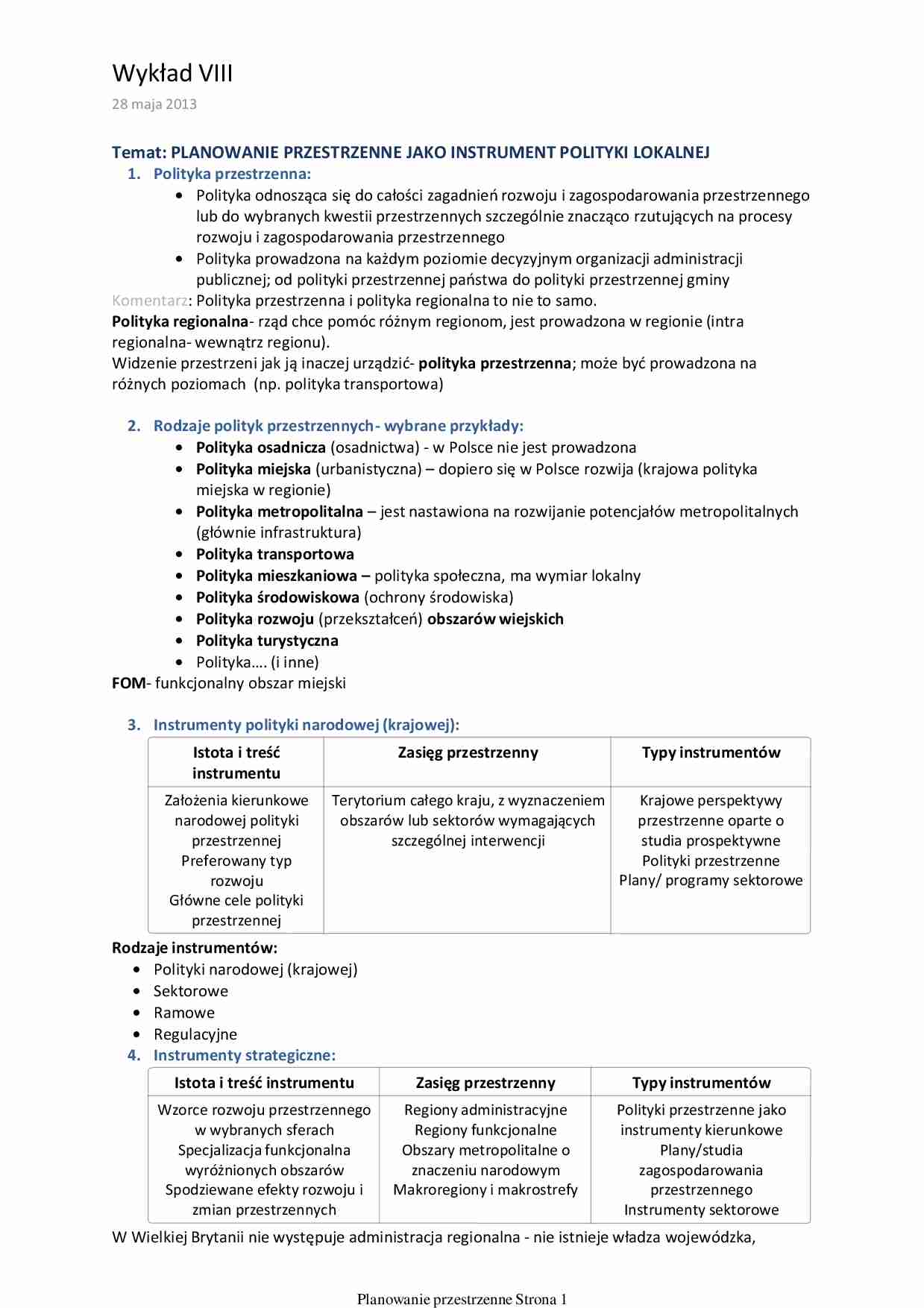 Wykład - planowanie przestrzenne jako instrument polityki lokalnej - strona 1