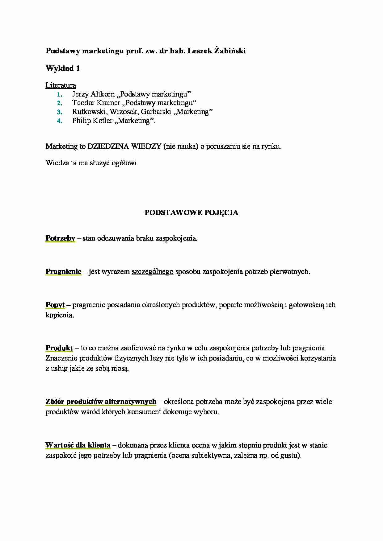 Wykład - Podstawy marketingu - strona 1
