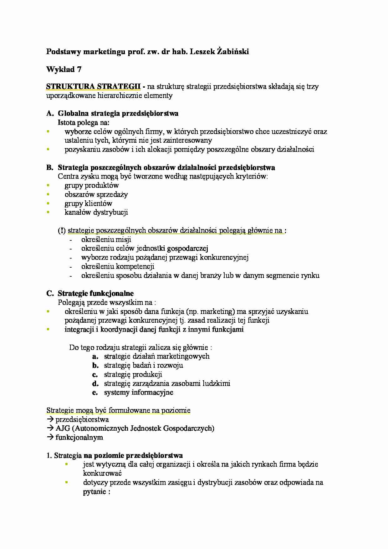 Wykład - Struktura strategii  - strona 1