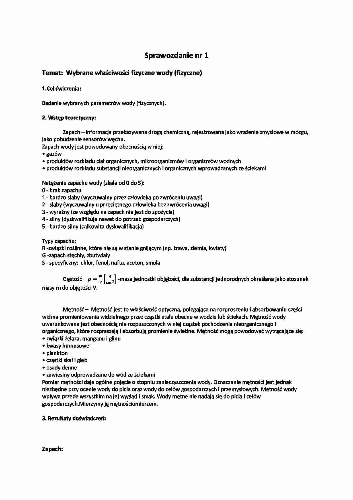 Właściwości fizyczne wody-sprawozdanie, LABORATORIUM - strona 1