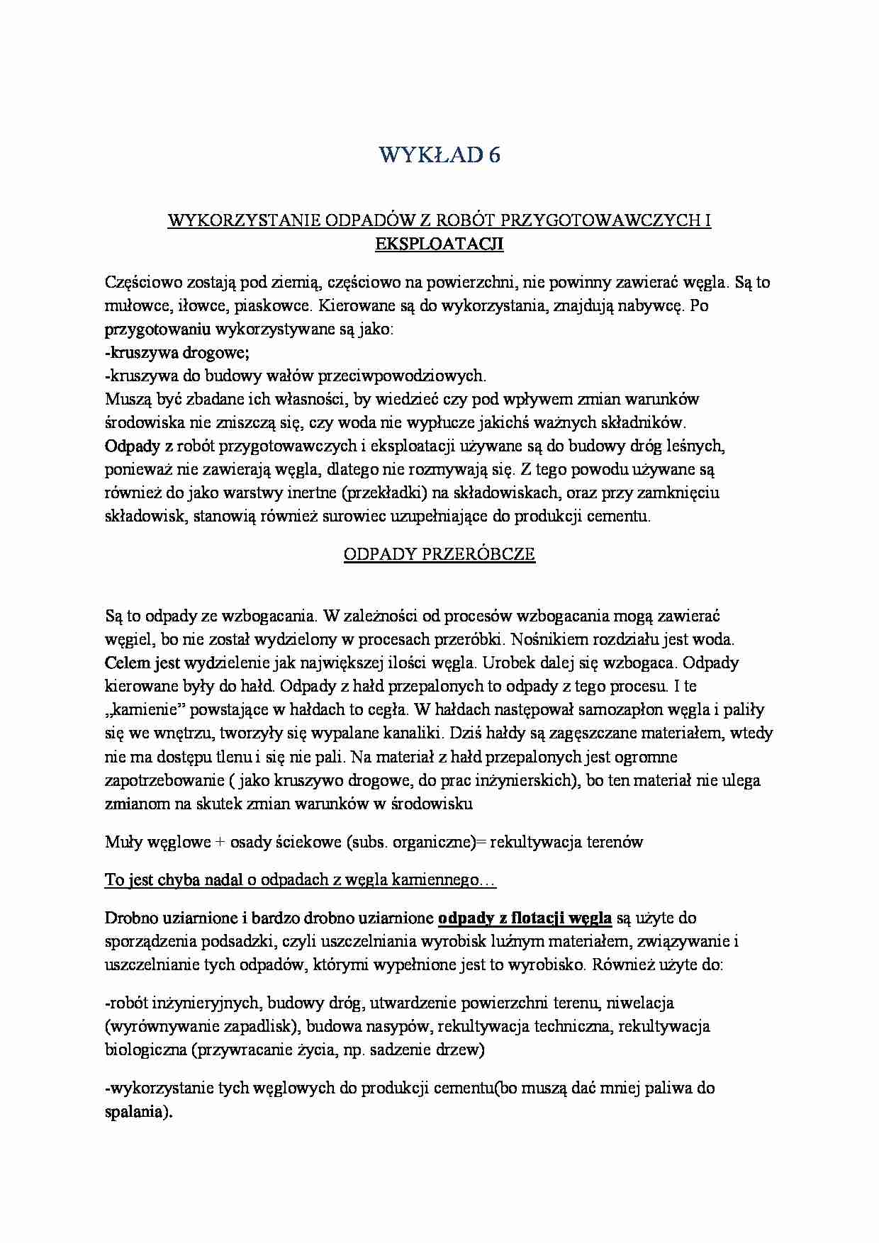wykład 6, odpady przeróbcze, WYKŁAD - strona 1