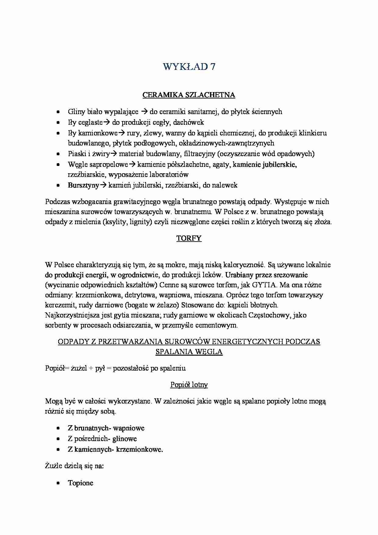 wykład 7, odpady torfowe, węglowe, WYKŁAD - strona 1